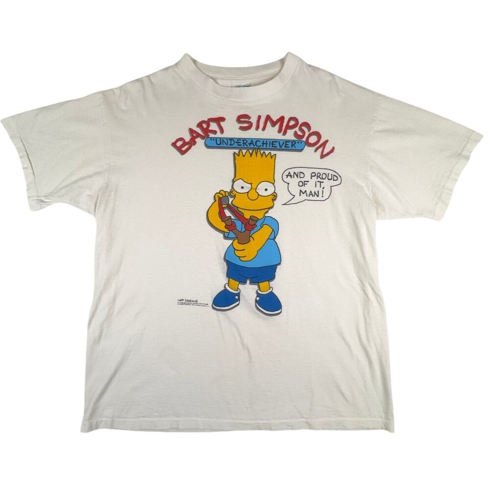 Vintage 1990 Bart Simpson Underachiever Proud Of It T-Shirt XL Single Stitch